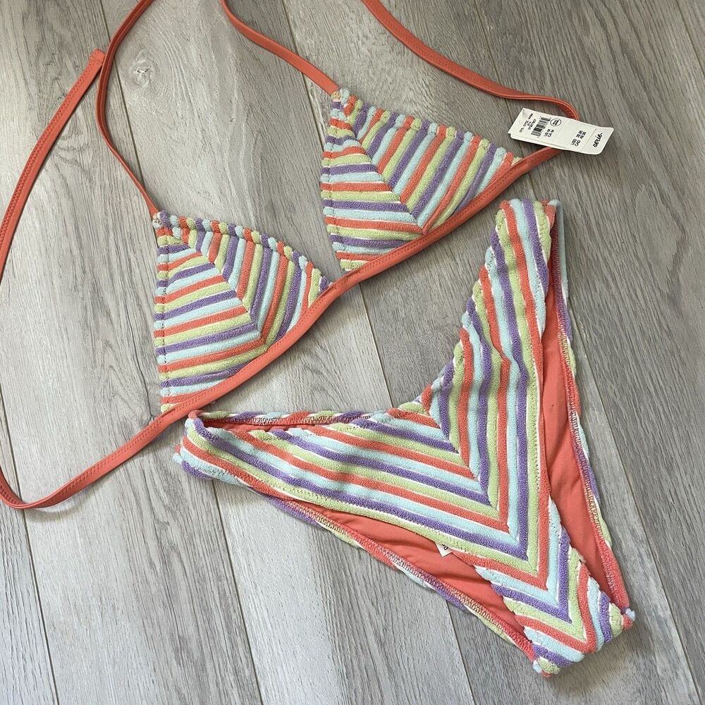 Aerie Terry Bikini triangle chevron cheeky string womens Pastel (medium) swim